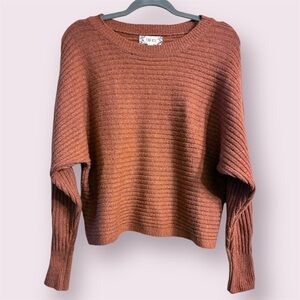 Pink Rose Rust Ribbed Dolman Sleeve Sweater Size M Soft Stretch Knit preowned